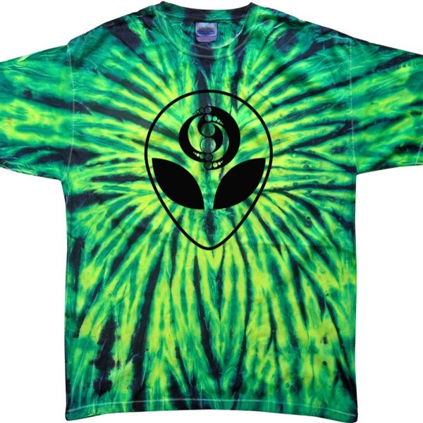 Green spider Alien Head Trippy Rave Tie-Dye T-shirt