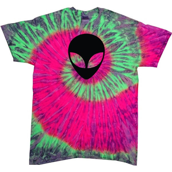 Neon Pink and Green Spiral Alien Head Trippy Rave Tie-Dye T-shirt (Sale Price)