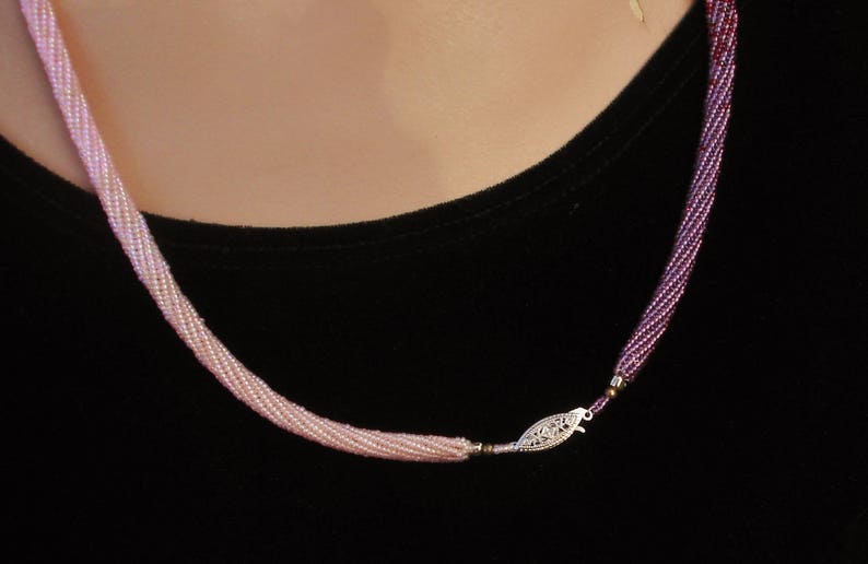 Pink Shaded Beaded Twist Necklace With Sterling Silver Clasp Etsy