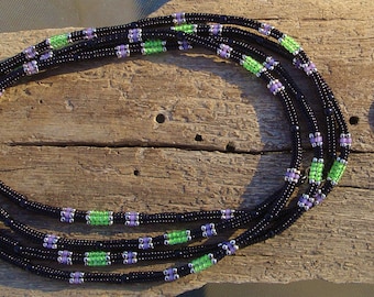 Glow in the dark green and black, silber und lila lange wandelbare Miyuki Saatperle gewebte Perlen Halskette