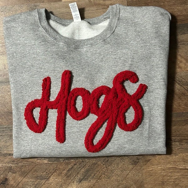 Hogs Chenille Sweatshirt, School Spirit Sweatshirt, Chenille Yarn Hogs Sweatshirt, Arkansas, Razorbacks