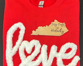 Love Chenille Sweatshirt, Valentine’s Day Sweatshirt, Chenille Yarn love Sweatshirt, Valentines Day, Love
