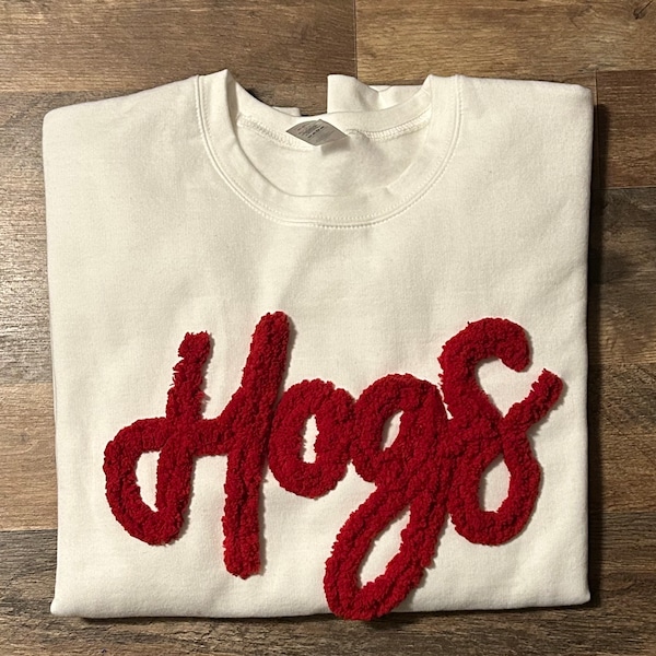 Hogs Chenille Sweatshirt, School Spirit Sweatshirt, Chenille Yarn Hogs Sweatshirt, Arkansas, Razorbacks