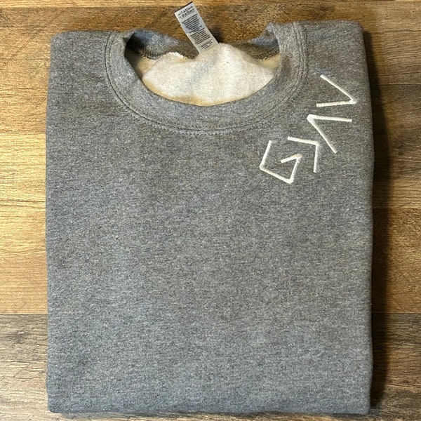 God is Greater Than My Highs and Lows Embroidered Sweatshirt, curved God is Greater, collar God is Greater