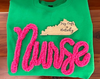Chenille Yarn Nurse Sweatshirt: Embroidered Cotton Blend