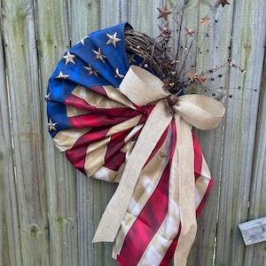 Farmhouse Flag Wreath, Rustic Flag Wreath, Flag Wreath, Patriotic Home Decor, Gift Ideas, For Him, For Her, Independence Day, 4th of July
