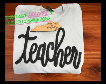 Chenille Sweatshirt Chenille Fuzzy Letter, Team Spirit Sweatshirt, Baseball Mom Sports Team Sweatshirt, Yarn Embroidered Custom Sweatshirt
