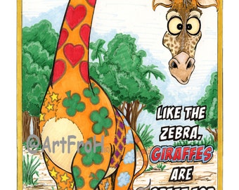 Like the Zebra Giraffes are Fun to Decorate- 11 x 14 inch matted art print