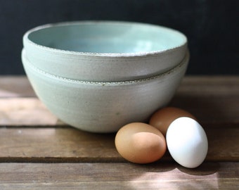 Creamy artisan blue and white bowls - set of 2 bowls - handmade pottery bowls - artisan bowls