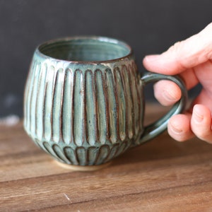 Carved blue mug - tea cup - handmade pottery mug - mug for latte - hand carved mug
