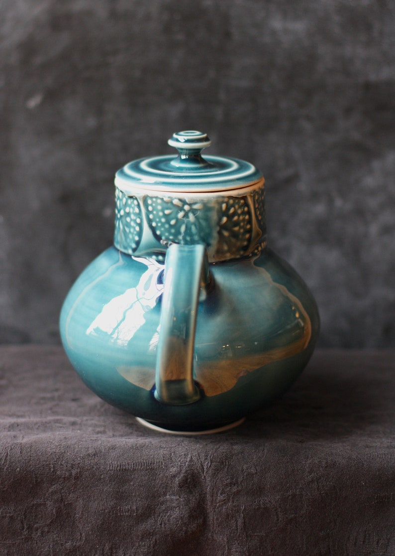 Handmade blue green porcelain teapot