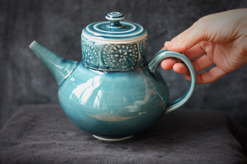 Handmade blue green porcelain teapot