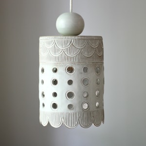 Handmade Creamy Matte Stoneware Pendant Light with Cutouts