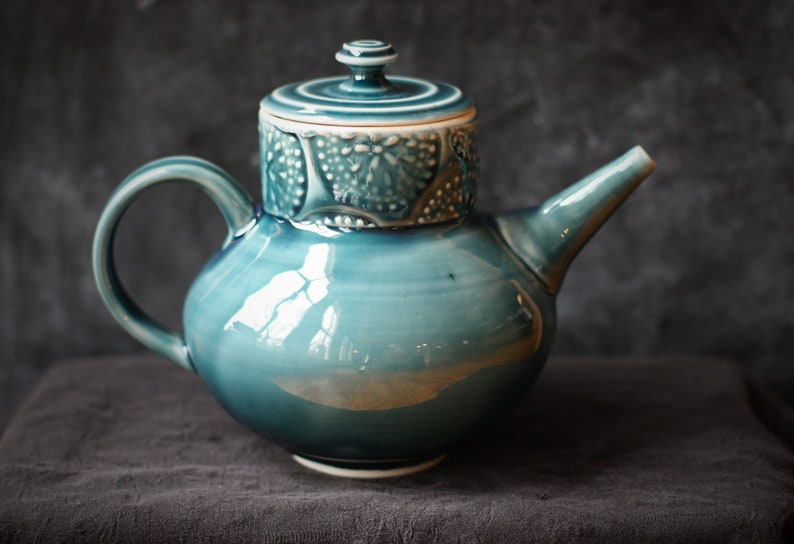 Handmade blue green porcelain teapot