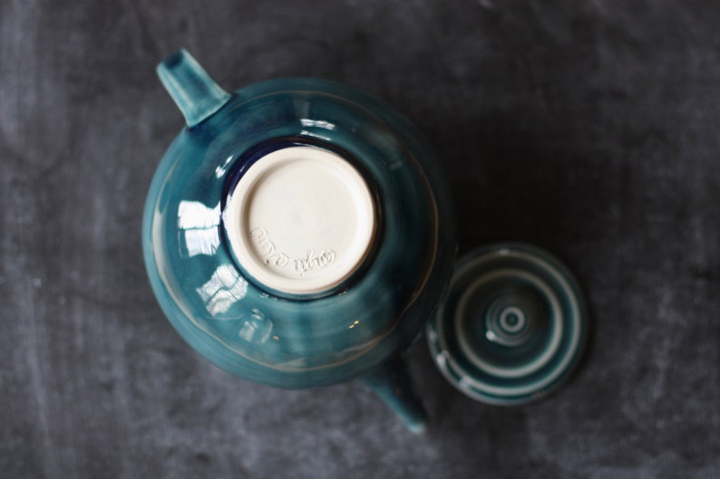 Handmade blue green porcelain teapot