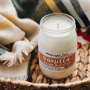 Vanilla Tobacco Scented Candle, Soy Candles Handmade, Tobacco Candle, Mason Jar Candles, Fall Scented Candles, Vegan Candles, Natural Candle