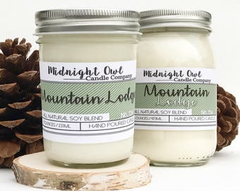 Mountain Lodge | Scented Soy Candle, Winter Candles, Woodsy Scent, Pine Candle, Pine Scent, Earthy Scent, Midnight Owl Candle Co.