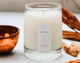RITUAL Palo Santo Scented Candle- Coconut Soy Wax Candle, Aesthetic Candles Sage Frankincense Sandalwood Meditation Manifestation Candle