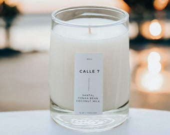 Calle 7 | Puerto Rico Inspired Coconut Soy Wax Scented Candle - Coconut - Sandalwood - Cedar - Caribbean Ocean Travel Gifts Beach Bum Airbnb