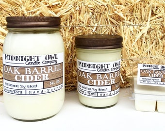 Oak Barrel Cider Scented Candle, fall candles, apples and oak, cider scent, christmas gift, Midnight Owl Candle Co