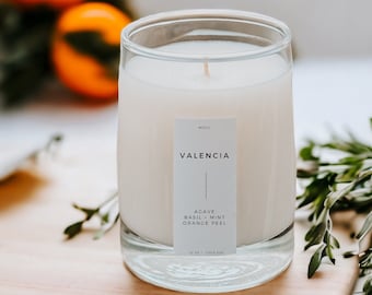 Valencia Coconut Soy Scented Candle | Clementine Tangerine Mint Basil Herbal Candles Care Package for Her Thinking of You Gift Cheer Up Gift