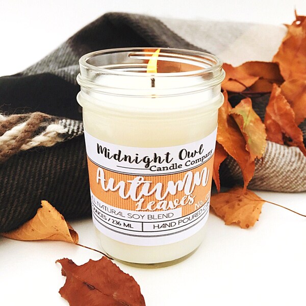 Autumn Leaves | Soy Candle, Scented Mason Jar Candle, fall scented candles, most popular fall candles, Leaves, Fall Home Decor, Eco Friendly