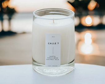 Calle 7 | Puerto Rico Inspired Coconut Soy Wax Scented Candle - Coconut - Sandalwood - Cedar - Caribbean Ocean Travel Gifts Beach Bum Airbnb