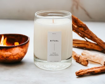 RITUAL Palo Santo Scented Candle- Coconut Soy Wax Candle, Aesthetic Candles Sage Frankincense Sandalwood Meditation Manifestation Candle