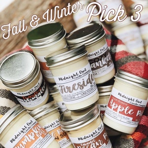 Fall & Winter Scented Soy Candles, Fall Candle Gift, Eco Friendly Candles, Housewarming Gifts for New Homeowner, New Home Gift, PICK 3!