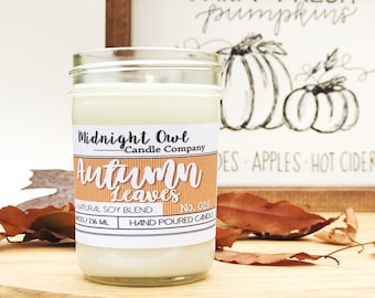 Autumn Leaves Soy Scented Mason Jar Candle Most Popular Fall Candles Fall Decor Gift Autumn Candles Autumn Decorations Soy Candles Handmade