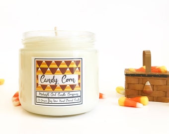 Candy Corn Candle, Halloween Candles, Halloween House Decorations, Autumn Candle, Dessert Candles, Candy Corn Decor, Fall Scented Candles