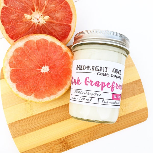 Pink Grapefruit Scented Candle 8oz or 16oz, refreshing, spring scent, - scented candle - Midnight Owl Candle Co.