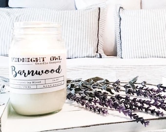 Barnwood | Soy Candle, Scented Candle, Woodsy scents, Mason Jar, Eco Friendly, Soy, Rustic Decor, Home Decor, Barnwood, Country, Candles