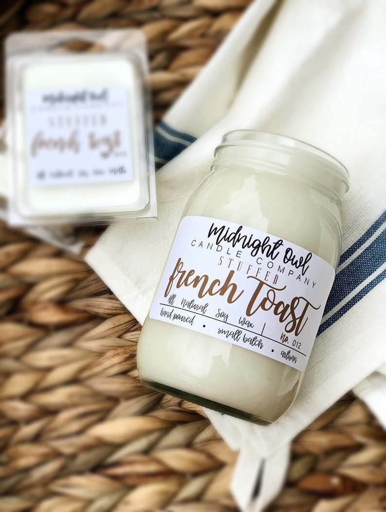 Stuffed French Toast Jar Candle, scented soy candle, mason jar candle, dessert candle, Midnight Owl Candle Co. image 2