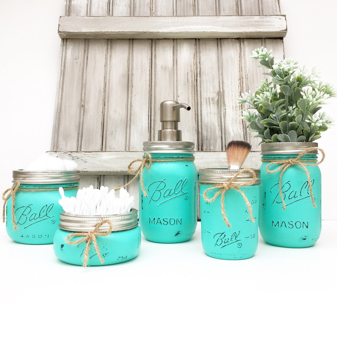 Mason Jar Bathroom Set Mason Jar Decor Bathroom Decor Etsy