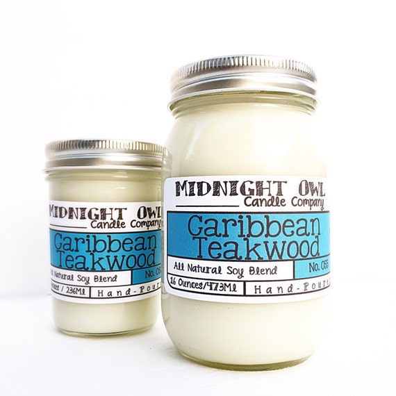 Caribbean Teakwood Candle Scented Soy Candle Jar Candle Etsy