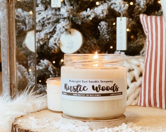 Rustic Woods Scented Candle, Farmhouse Holiday Decor, Winter Scents, Candle Gift, Rustic Decor, Soy Candle