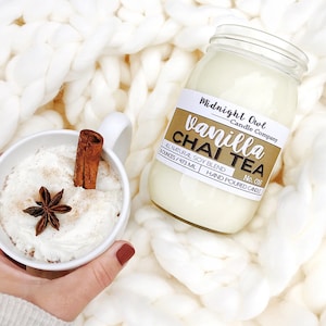 Vanilla Chai Tea Mason Jar Candle Scented Soy Candle, popular candles, fall, autumn, chai tea, vanilla chai, Midnight Owl Candle Company