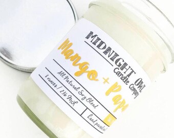 Mango Papaya Scented Soy Candle 8oz or 16oz, easter, spring and summer candles  mason jar, scented candle - Midnight Owl Candle Co.