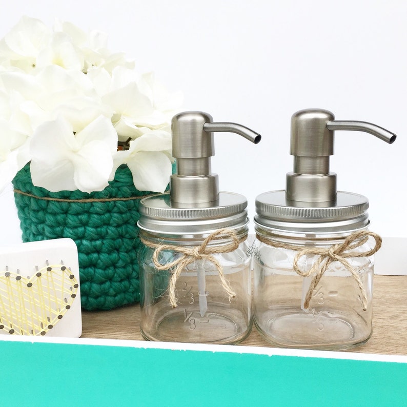 Set of 2 Mason Jar Soap Dispensers Clear Mason Jar Etsy