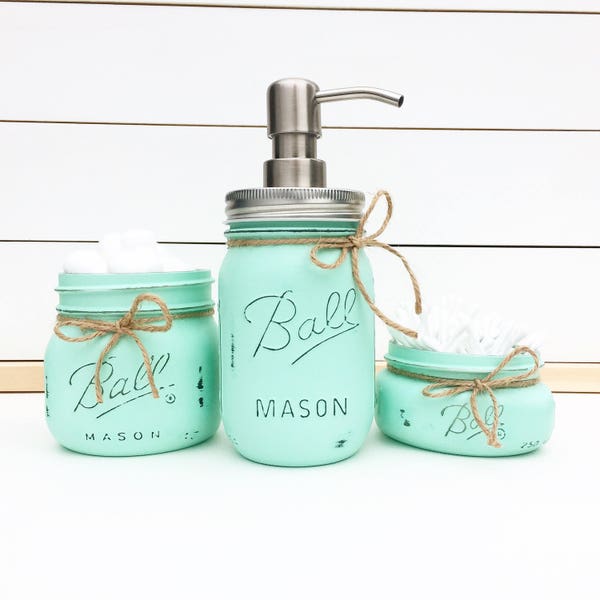 Mason Jar Bathroom Set, Rustic Bathroom, Farmhouse Bathroom, Housewarming Gift, Bridal Shower Gift, Bathroom Organization, Bath Accessories
