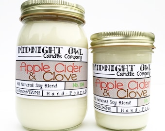 Apple Cider and Clove Scented Jar Candle, soy candles, most popular candles, fall, autumn, apples, clove,apple cider, Midnight Owl Candle Co