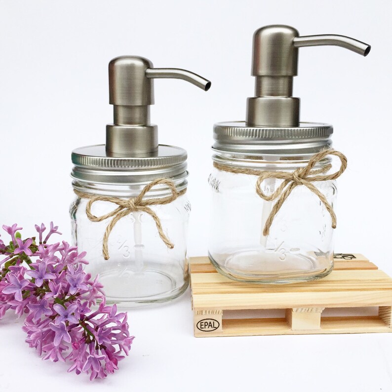 Set of 2 Mason Jar Soap Dispensers Clear Mason Jar Etsy