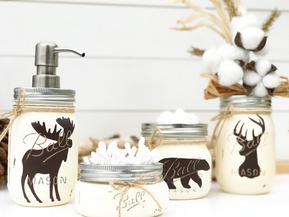 Mason Jar Bathroom Set Rustic Animals Woodland Animals Etsy
