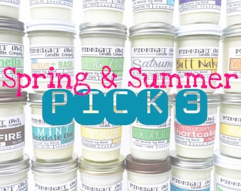 PICK 3! Spring and Summer Scented Candles, Soy Candles, Candle Deal, Mason Jars, Home, Gift, Midnight Owl Candle Company