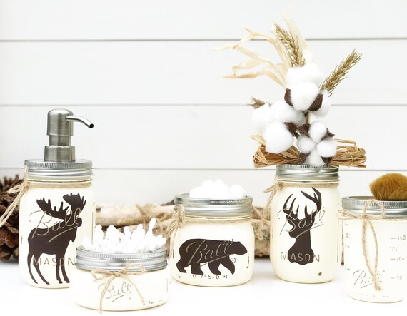 Mason Jar Bathroom Set Rustic Animals Woodland Animals Etsy
