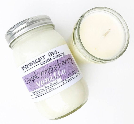 Black Raspberry Vanilla Mason Jar Candle Candle 8oz or 16oz - soy candle, jar candle, scented candle - Midnight Owl Candle Co.