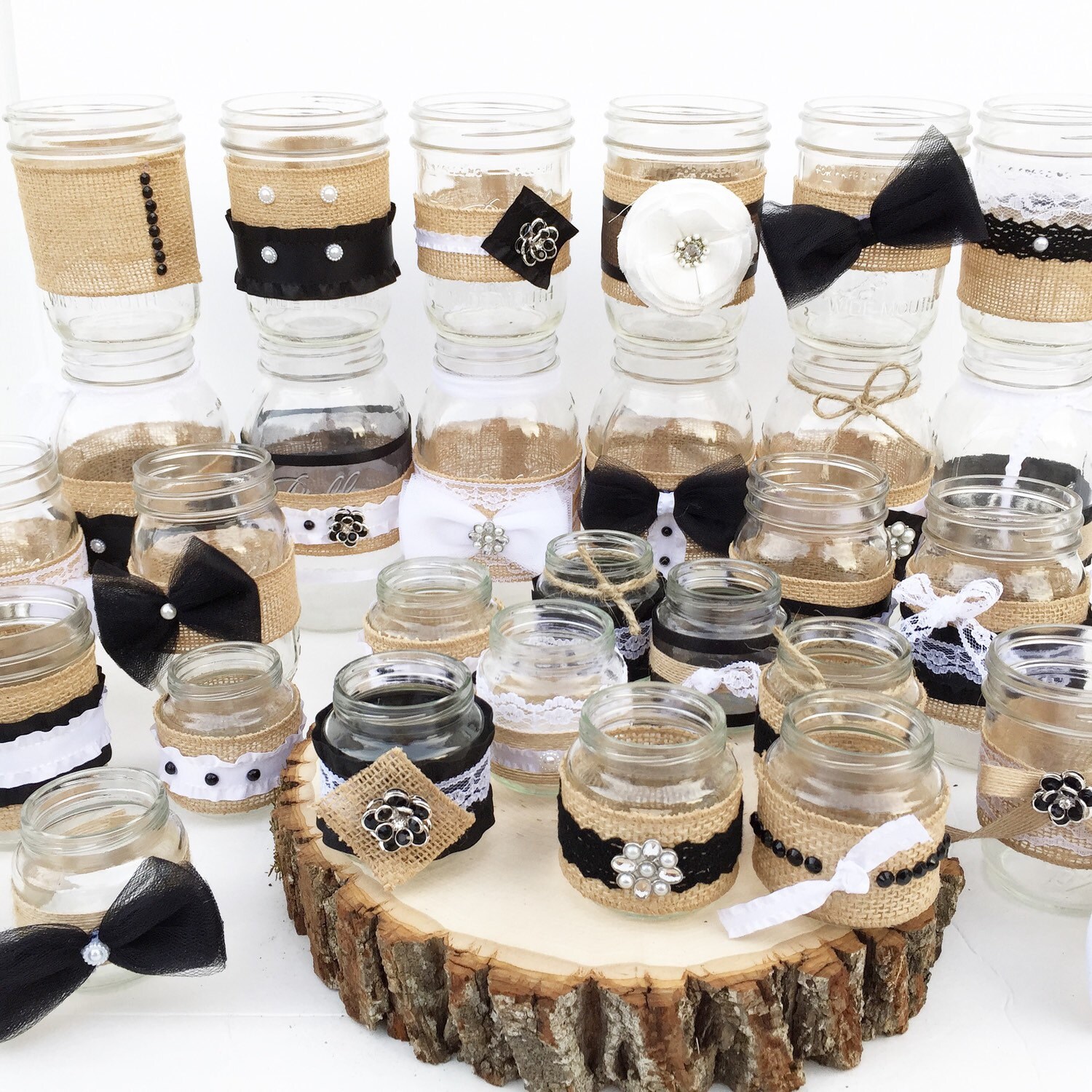 Set Of 30 Shabby Chic Mason Jars Rustic Centerpieces Black Etsy Set Of 30 Shabby Chic Mason Jars Rustic Centerpieces Black Etsy