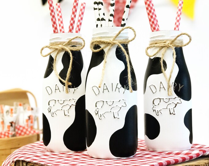 Cow Dairy Bottles Country Home Decor Rustic Kitchen Milk Etsy