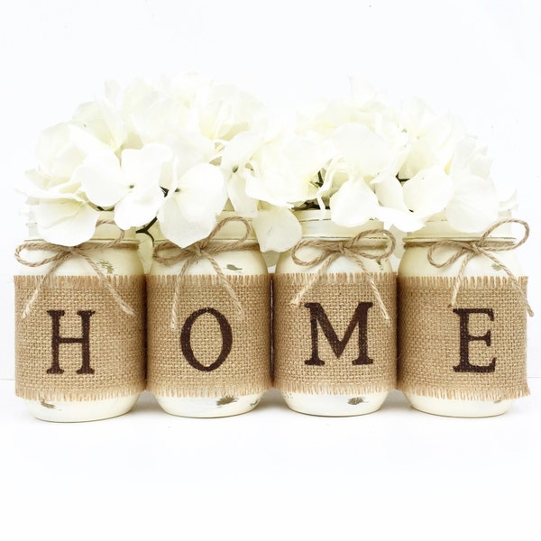 Rustic HOME decor, Country Decor, Mantle Decor, Farmhouse Centerpiece, Farmhouse Decor, Housewarming Gift, Wedding Gift, Home Mason Jar Set